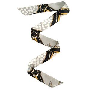 Black Gray Silk Slim Scarf 34 inch Chain Dot Neck Tie Bag Headband Hat Hair Bow